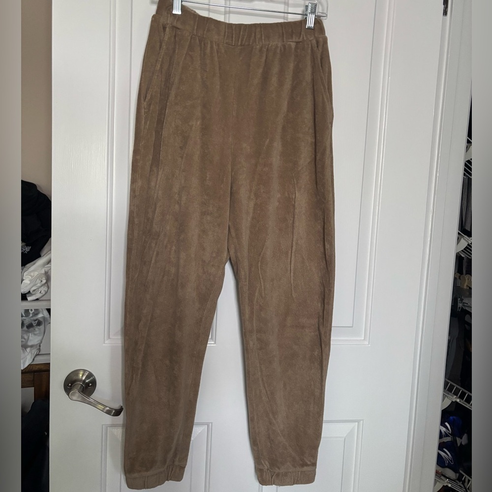 EUC ZARA women’s light camel color terry cloth Jogger Pants size m